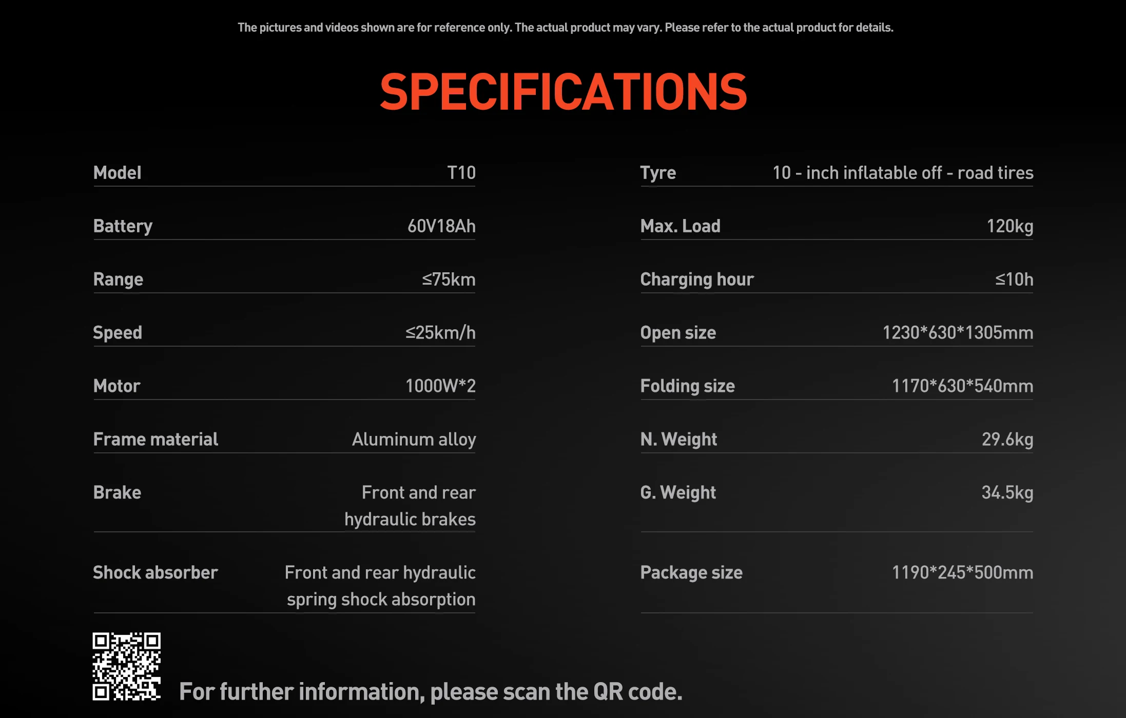 JOYOR T10 Monopattino Elettrico Pieghevole , Motore 1000W*2, Monopattino Elettrico Fuoristrada Da 10 Pollici, Pneumatici Fuoristrada, Batteria 60V18AH, Monopattino Elettrico Per Adulti