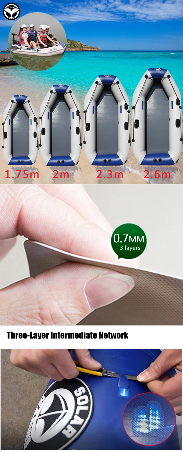 175-260cm gommone da pesca Kayak PVC resistente all'usura pieghevole a remi ad aria per 1-5 persone Dinghy Canone sport acquatici all'aperto