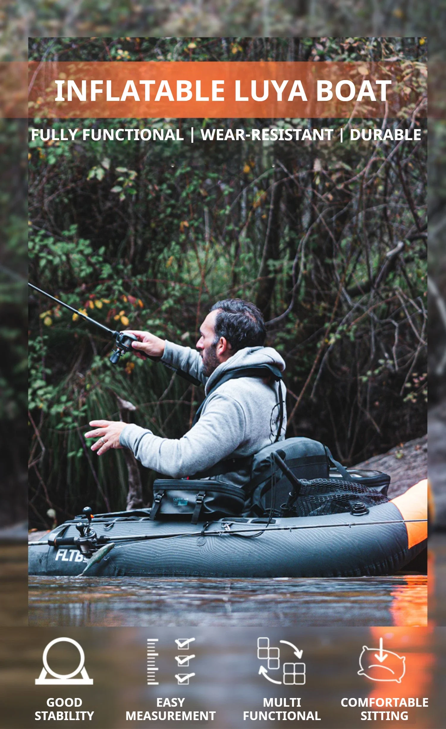 Barca galleggiante con esca singola in PE da 6 kg, kayak da pesca gonfiabile con doppi camere d'aria, zattera pontone pieghevole antiforatura per la pesca con l'amo