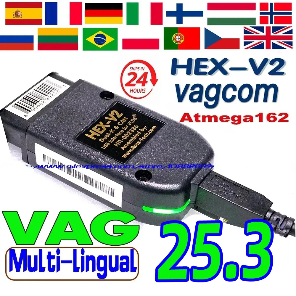 2025 VCDS VAGCOM Interfaccia VCDSCAN HEX V2 Aggiornamento 25.3 PER VW Per AUDI Skoda Seat Auto multilingue Strumenti di diagnosi Autocom