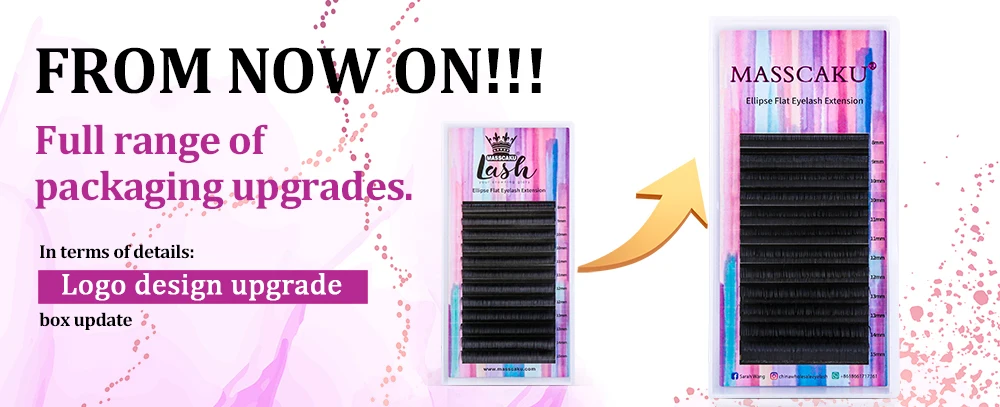 MASSCAKU Ciglia finte visone Ellipse Estensione ciglia piatte C/D Curl 0.15 0.20 0.25mm 8-18mm e mix Doppia punte divise Trucco Ciglia finte