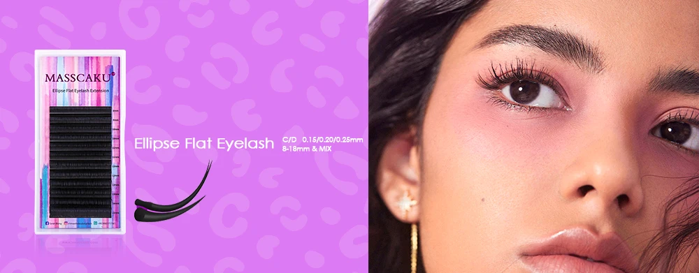MASSCAKU Ciglia finte visone Ellipse Estensione ciglia piatte C/D Curl 0.15 0.20 0.25mm 8-18mm e mix Doppia punte divise Trucco Ciglia finte