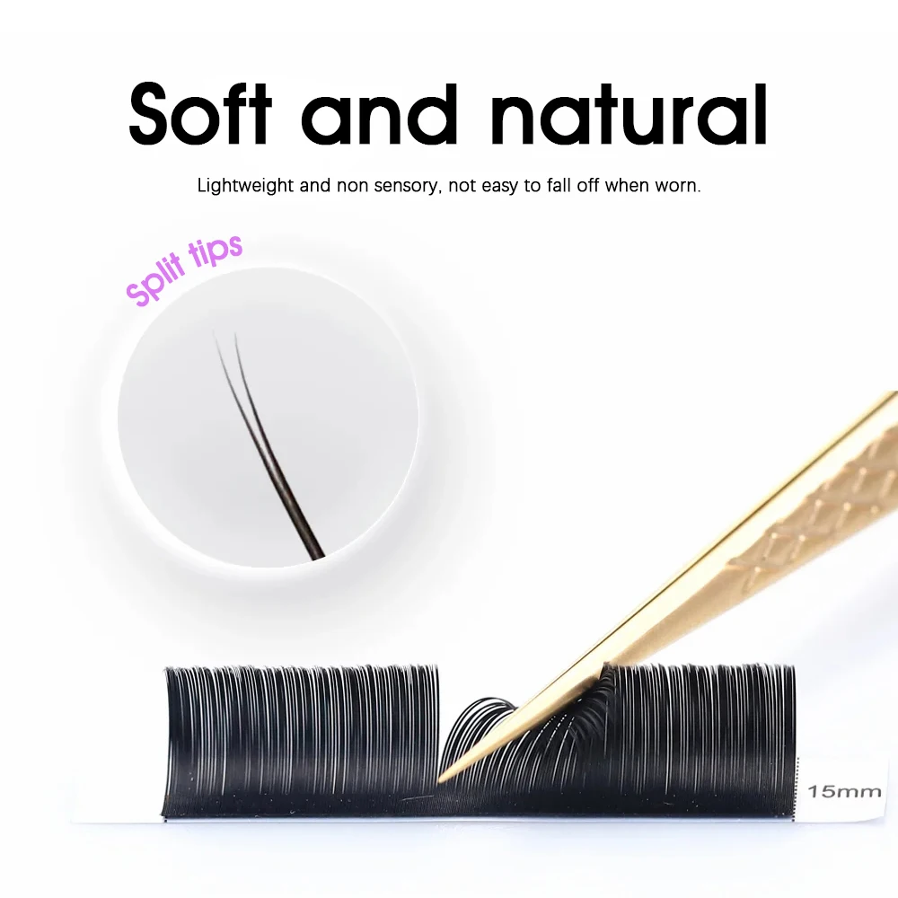 MASSCAKU Ciglia finte visone Ellipse Estensione ciglia piatte C/D Curl 0.15 0.20 0.25mm 8-18mm e mix Doppia punte divise Trucco Ciglia finte