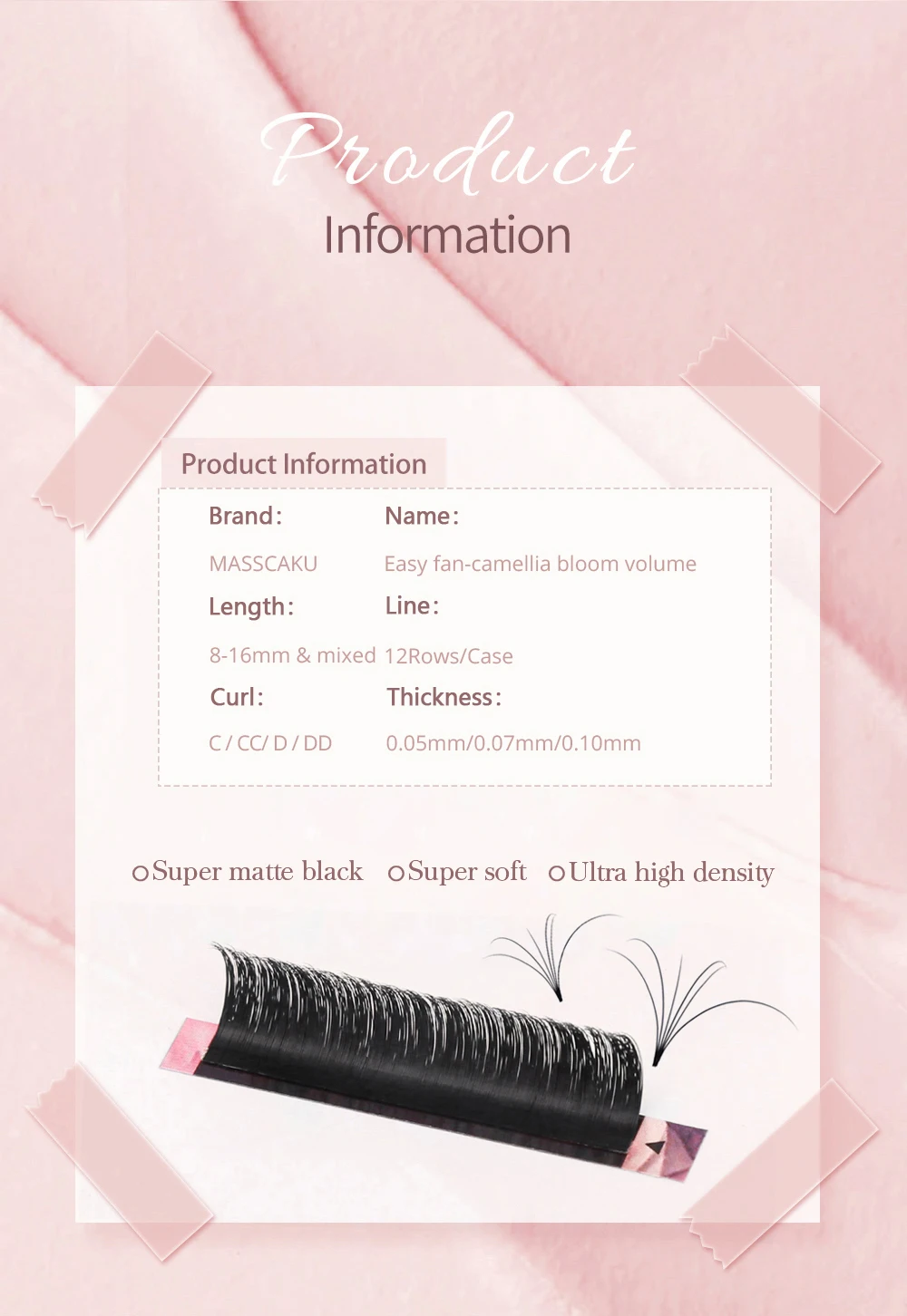 MASSCAKU Ciglia Easy Fanning Bloom Volume di fioritura automatica Visone finto Ciglia individuali Estensione ciglia naturali spesse