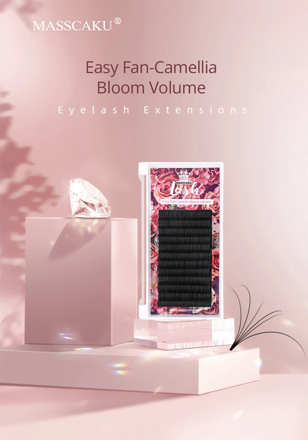 MASSCAKU Ciglia Easy Fanning Bloom Volume di fioritura automatica Visone finto Ciglia individuali Estensione ciglia naturali spesse