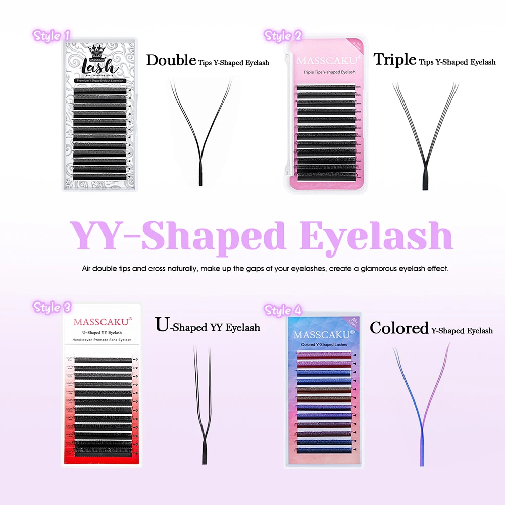 MASSCAKU U Forma YY Ciglia Finte 8-15mm Mix CD Curl Doppie Punte Estensione Ciglia Hand-wowen Ciglia Individuali All'ingrosso