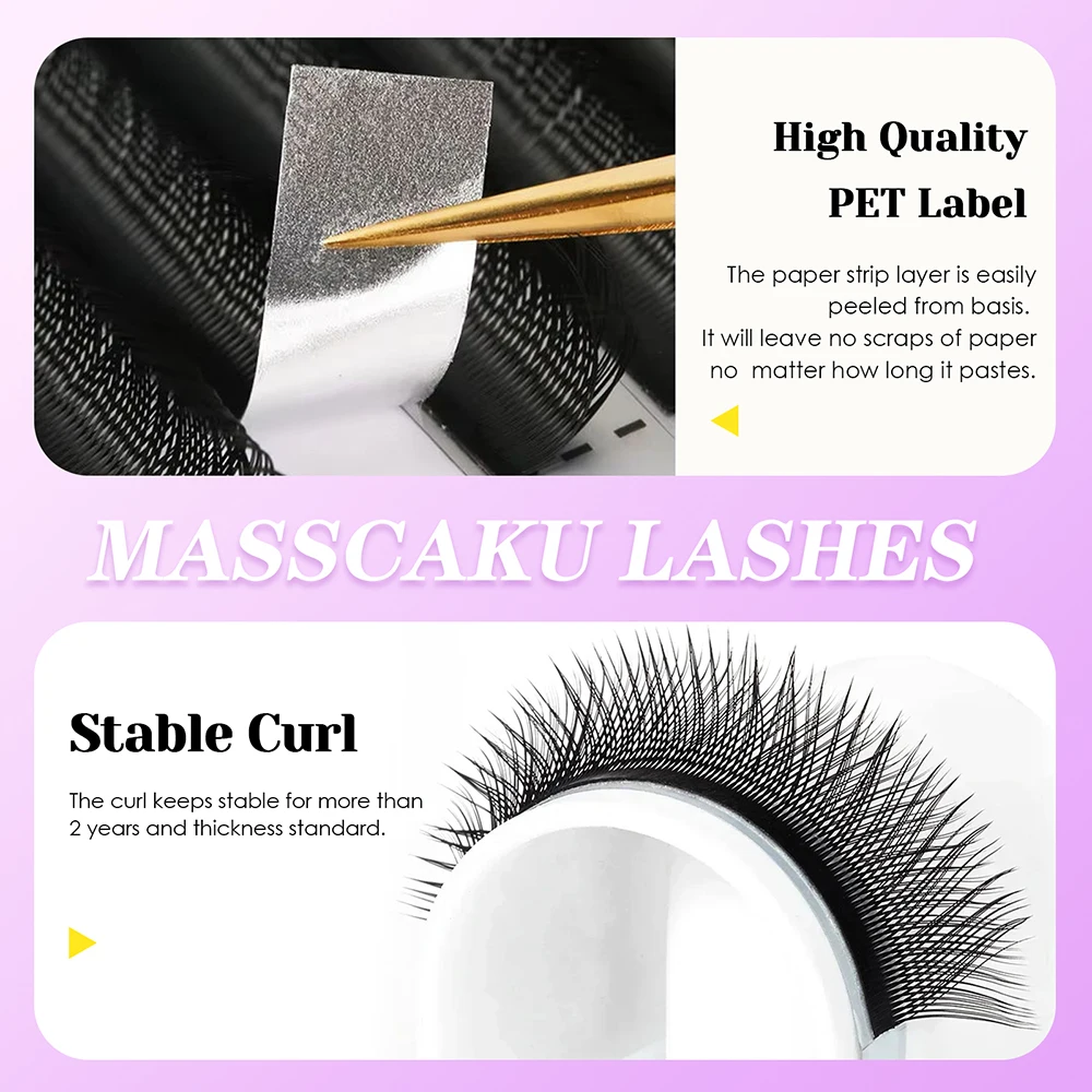 MASSCAKU U Forma YY Ciglia Finte 8-15mm Mix CD Curl Doppie Punte Estensione Ciglia Hand-wowen Ciglia Individuali All'ingrosso