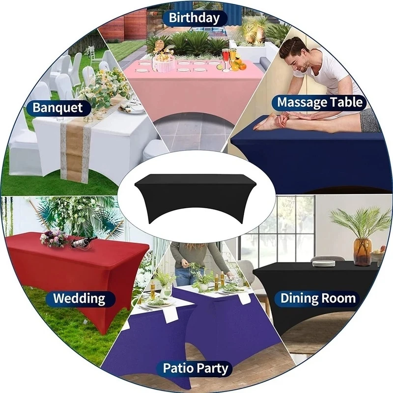DD 4ft 6ft 8ft Logo personalizzato Spandex Copritavolo Tovaglia elasticizzata Hotel Banchetto Bancone espositivo di nozze Tovaglia decorativa