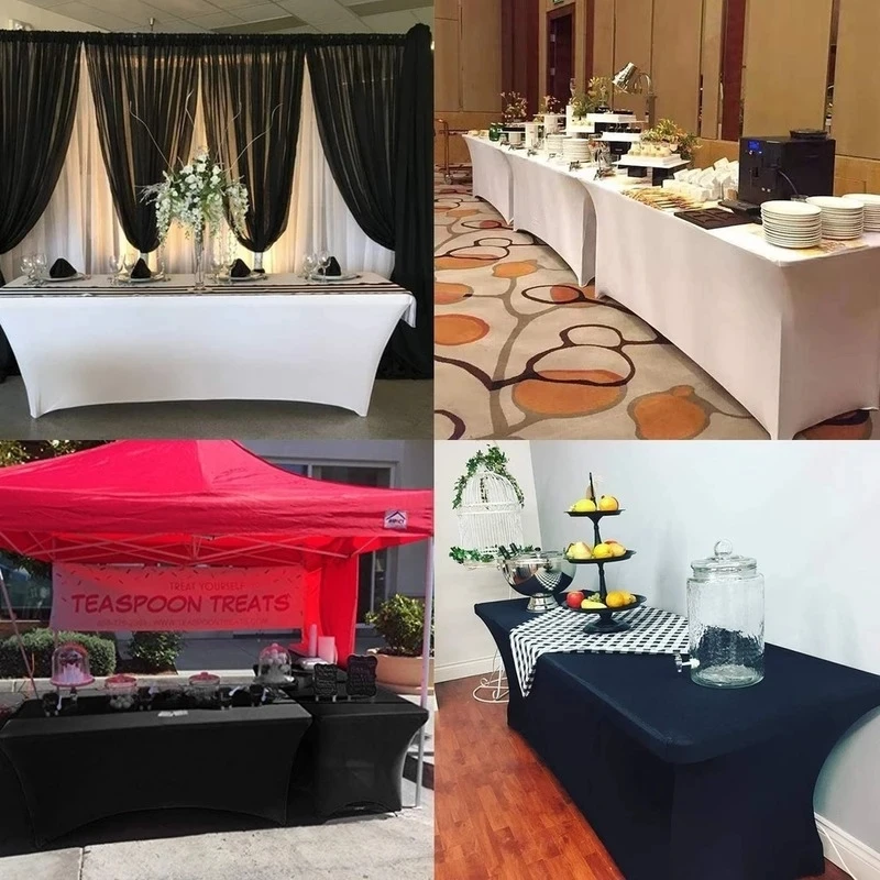 DD 4ft 6ft 8ft Logo personalizzato Spandex Copritavolo Tovaglia elasticizzata Hotel Banchetto Bancone espositivo di nozze Tovaglia decorativa