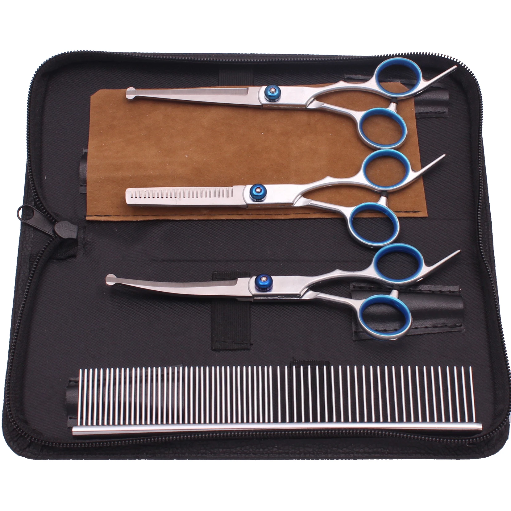 6.0 '' Pet Grooming Forbici di Sicurezza Taglio Dei Capelli Curvo Diradamento Pettine Cesoie Set Per La Casa Cani Gatti Salone C3066