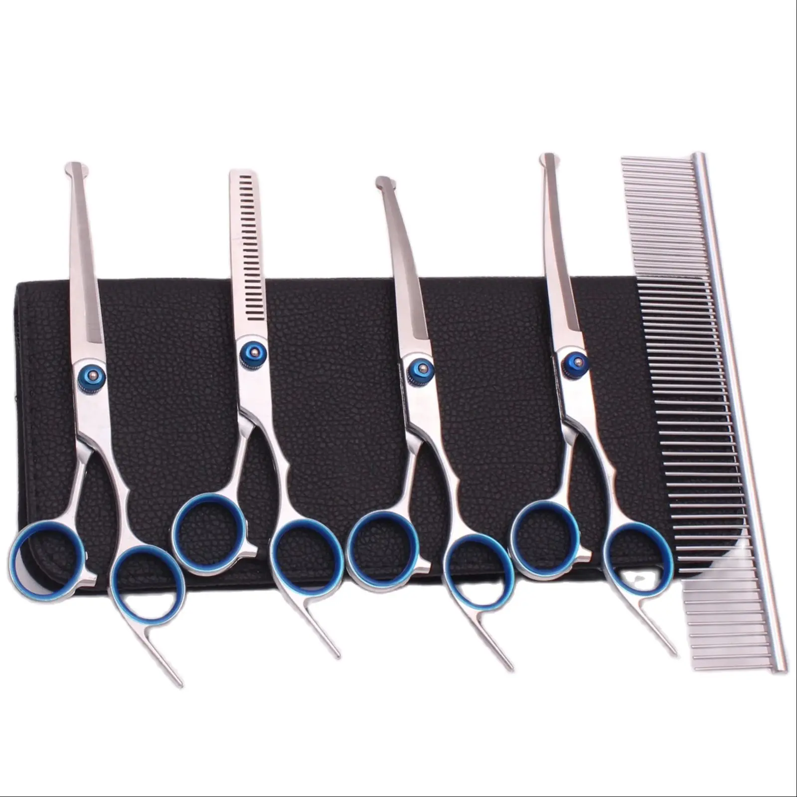 6.0 '' Pet Grooming Forbici di Sicurezza Taglio Dei Capelli Curvo Diradamento Pettine Cesoie Set Per La Casa Cani Gatti Salone C3066