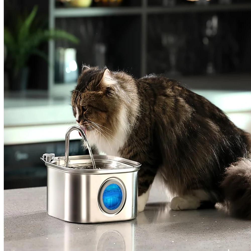 ZYFeeder Fontana automatica per gatti da 2,2 litri Fontana per cani con alimentatore per acqua per animali domestici quadrato in acciaio inossidabile con finestra (senza spina 5 V 1 A) ZYFeeder Fontana automatica per gatti da 2,2 litri Fontana per cani con alimentatore per acqua per animali domestici quadrato in acciaio inossidabile con finestra (senza spina 5 V 1 A)