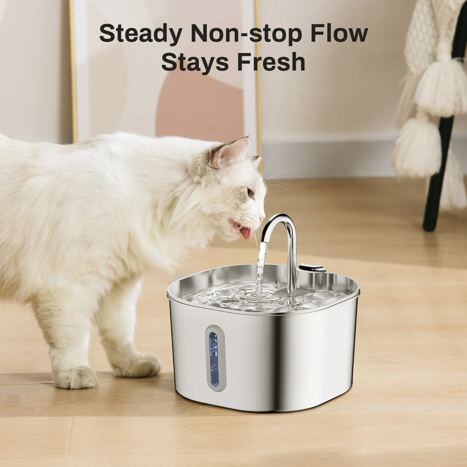 ZYFeeder Fontana automatica per gatti da 2,2 litri Fontana per cani con alimentatore per acqua per animali domestici quadrato in acciaio inossidabile con finestra (senza spina 5 V 1 A) ZYFeeder Fontana automatica per gatti da 2,2 litri Fontana per cani con alimentatore per acqua per animali domestici quadrato in acciaio inossidabile con finestra (senza spina 5 V 1 A)