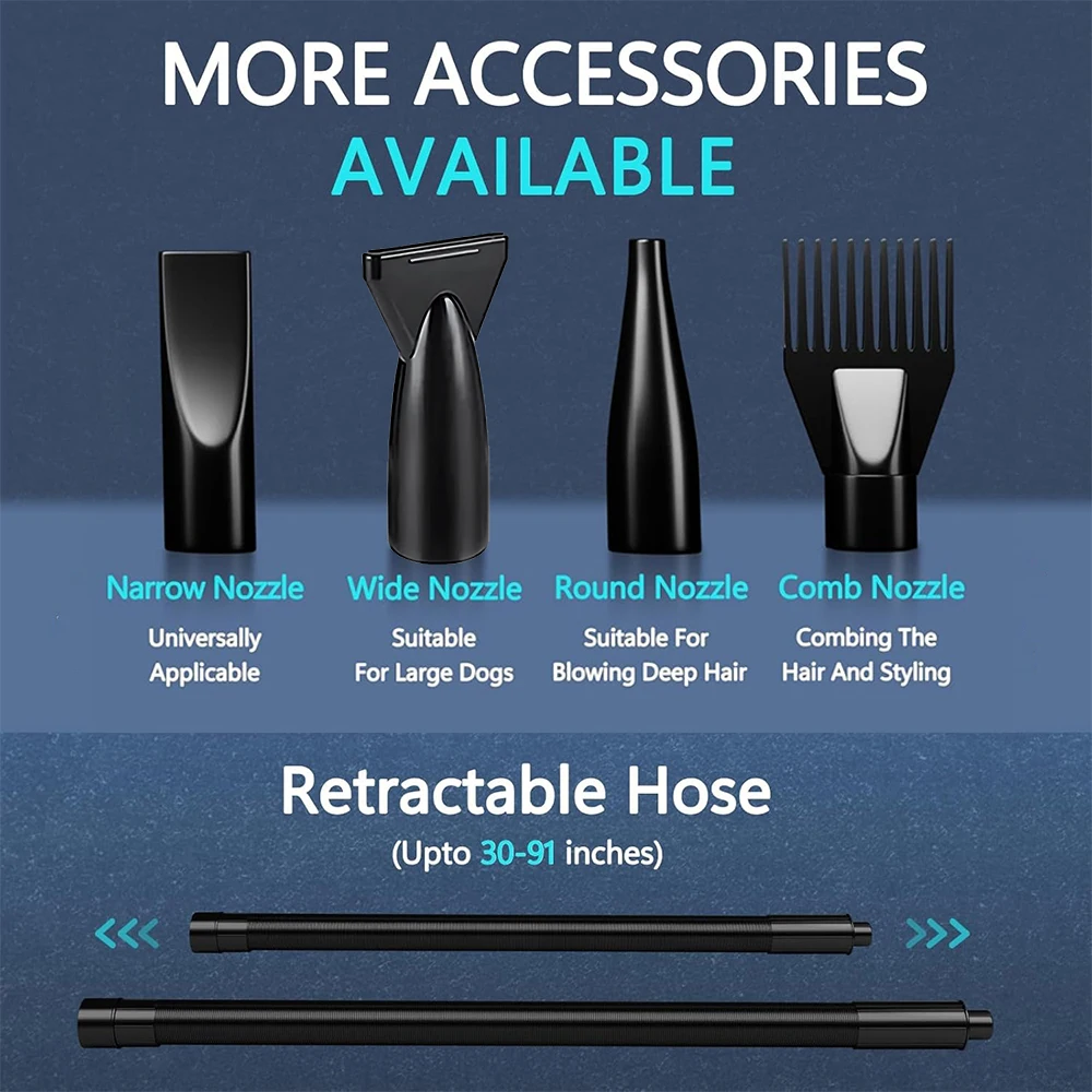 Podofo 3800W Asciugacapelli per cani Toelettatura per animali domestici Ventilatore Vento caldo Secador Asciugatrice veloce silenziosa per animali domestici Asciugatrice con 4 ugelli 1 pettine