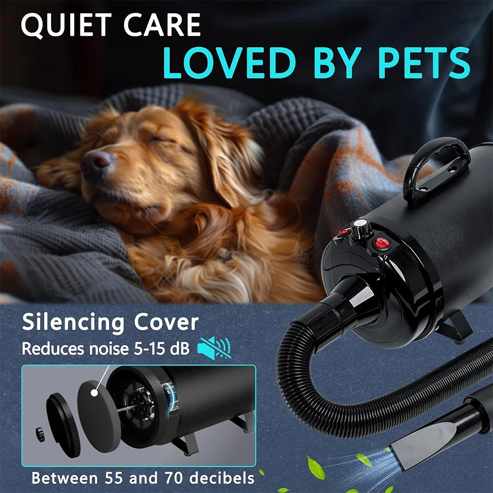 Podofo 3800W Asciugacapelli per cani Toelettatura per animali domestici Ventilatore Vento caldo Secador Asciugatrice veloce silenziosa per animali domestici Asciugatrice con 4 ugelli 1 pettine