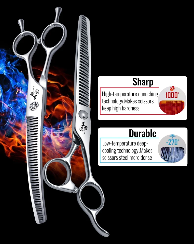 Fenice 7.0 pollici VG10 acciaio 3D gradiente denti senza tracce Pet curvo/dritto grosso forbici cuscinetto viti Pet Grooming cesoie Fenice 7.0 pollici VG10 acciaio 3D gradiente denti senza tracce Pet curvo/dritto grosso forbici cuscinetto viti Pet Grooming cesoie