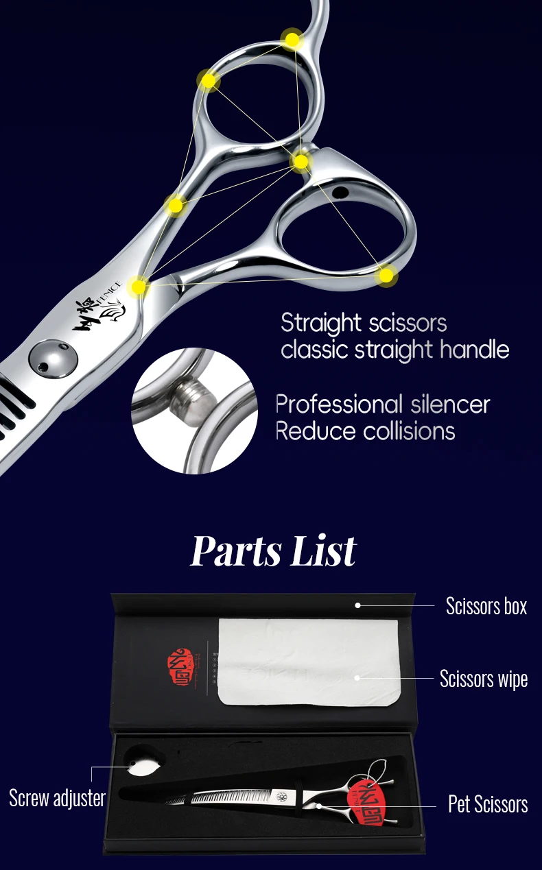 Fenice 7.0 pollici VG10 acciaio 3D gradiente denti senza tracce Pet curvo/dritto grosso forbici cuscinetto viti Pet Grooming cesoie Fenice 7.0 pollici VG10 acciaio 3D gradiente denti senza tracce Pet curvo/dritto grosso forbici cuscinetto viti Pet Grooming cesoie
