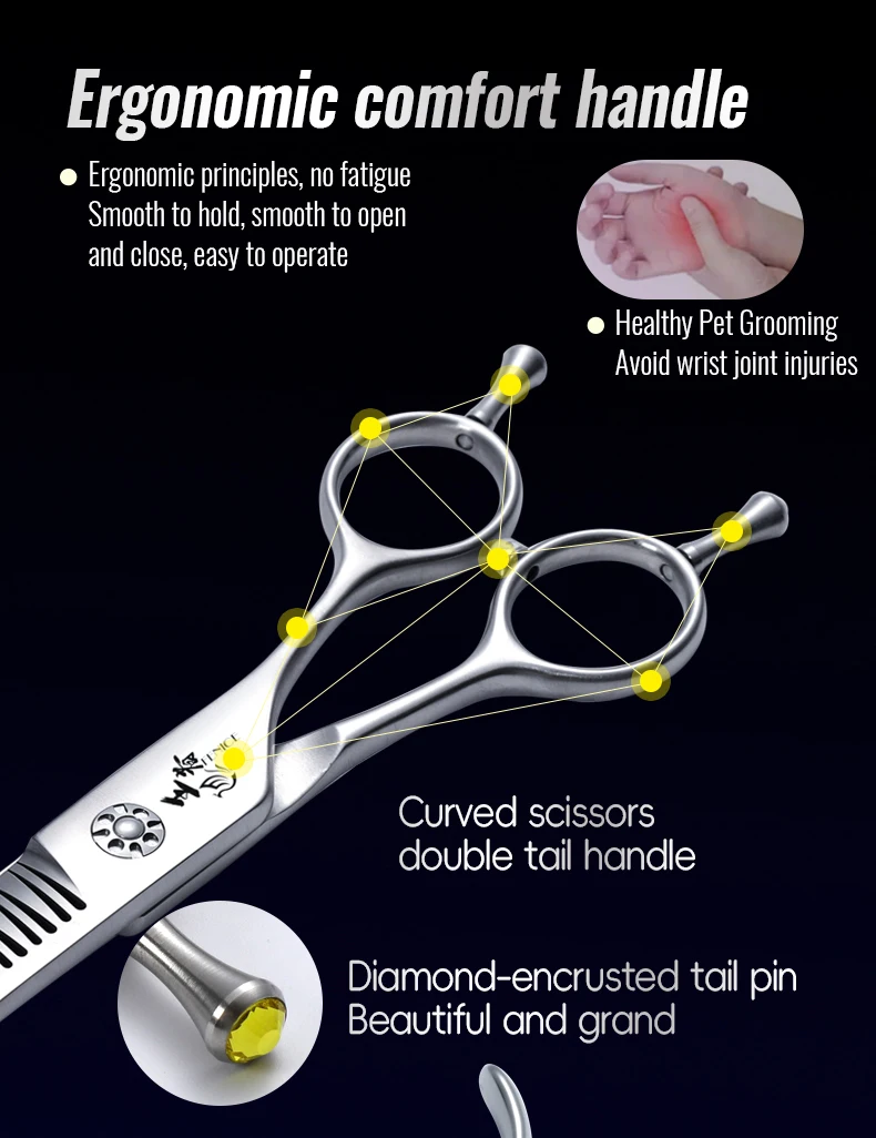 Fenice 7.0 pollici VG10 acciaio 3D gradiente denti senza tracce Pet curvo/dritto grosso forbici cuscinetto viti Pet Grooming cesoie Fenice 7.0 pollici VG10 acciaio 3D gradiente denti senza tracce Pet curvo/dritto grosso forbici cuscinetto viti Pet Grooming cesoie