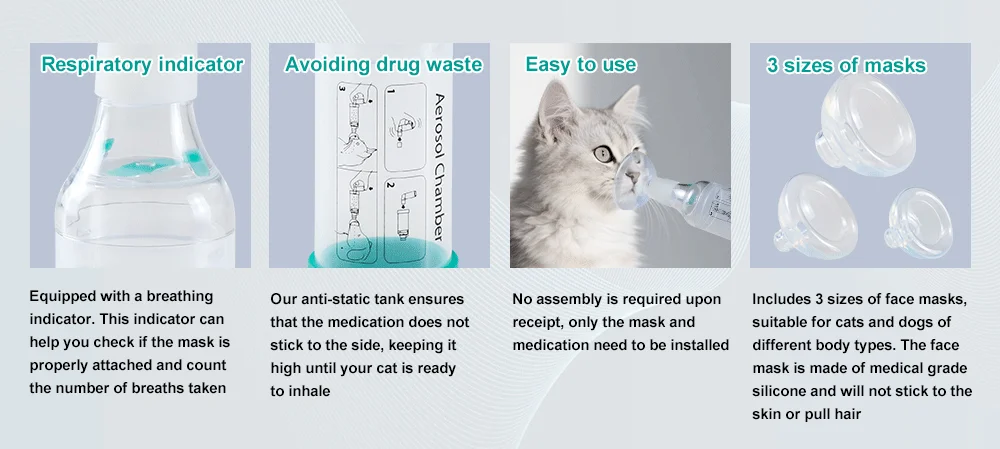 Distanziale inalatore portatile per cani da compagnia con camera aerosol per gatti con indicatore di respirazione Maschera in silicone per attrezzature veterinarie Clinica veterinaria