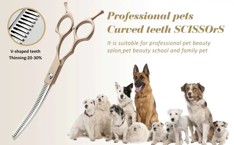 Cesoie curve da 7 pollici per toelettatura di cani in acciaio inossidabile Forbici curve per gatti, fornitura per toelettatura di animali domestici dal design speciale leggero