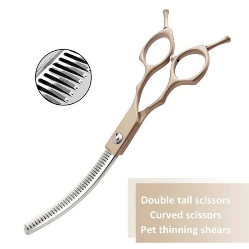 Cesoie curve da 7 pollici per toelettatura di cani in acciaio inossidabile Forbici curve per gatti, fornitura per toelettatura di animali domestici dal design speciale leggero