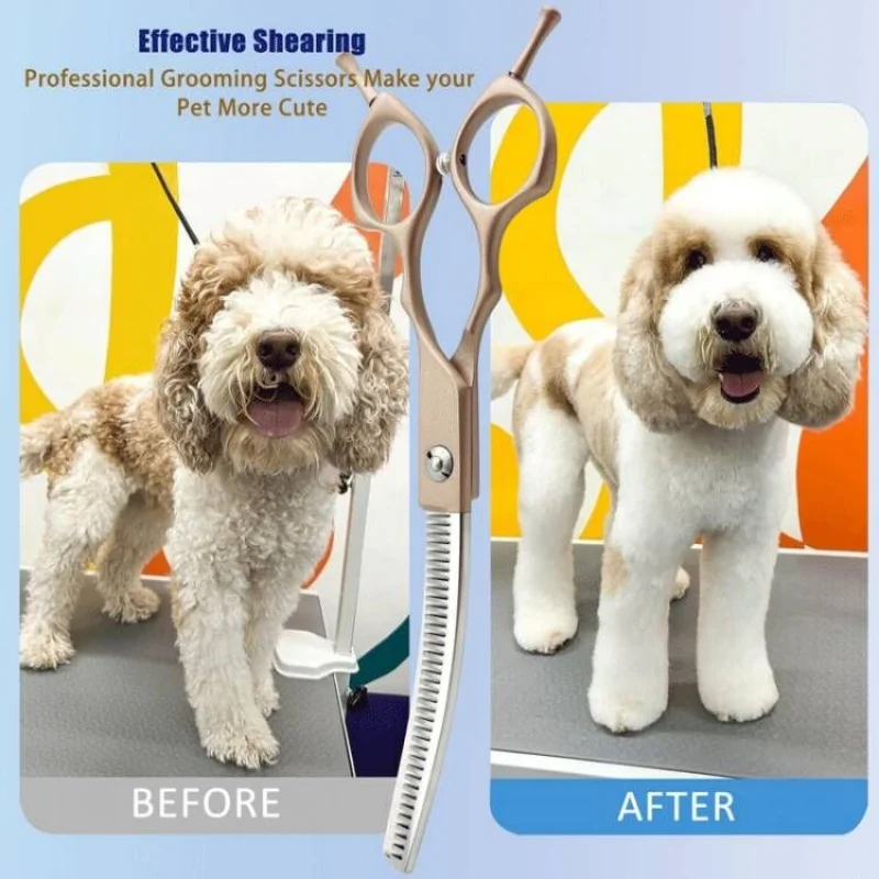 Cesoie curve da 7 pollici per toelettatura di cani in acciaio inossidabile Forbici curve per gatti, fornitura per toelettatura di animali domestici dal design speciale leggero