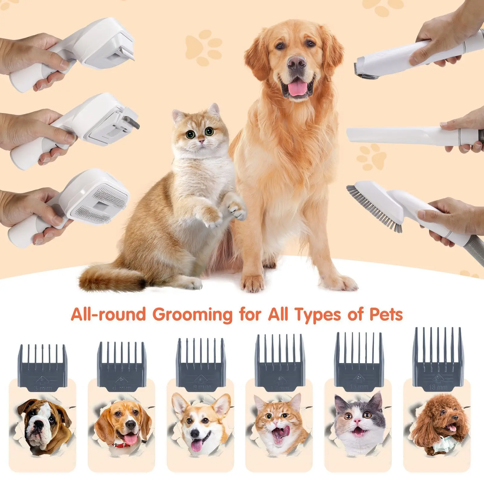 Toelettatrice multifunzionale per animali domestici e aspirazione sottovuoto all-in-one Set per toelettatura animali domestici con spinta da barba e spazzola per pettinare Per cani e gatti