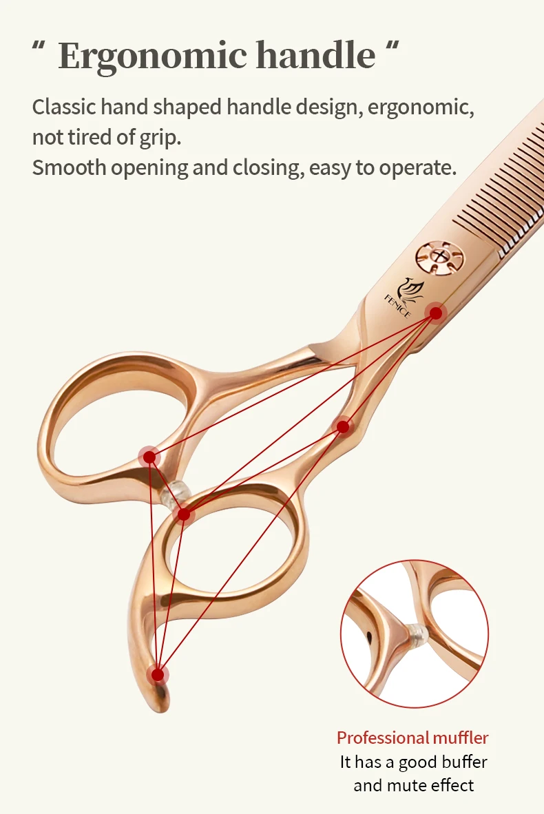 Fenice 6.5/7.0 pollici JP440C Oro rosa Toelettatura di cani da compagnia Forbici curve arrotinate/assicate Cesoie per sfoltire i denti senza traccia/a forma di V