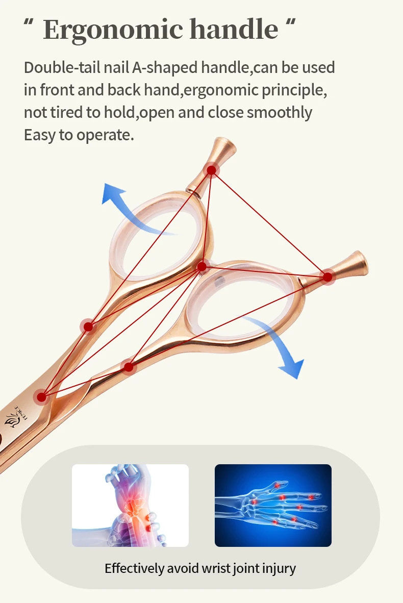 Fenice 6.5/7.0 pollici JP440C Oro rosa Toelettatura di cani da compagnia Forbici curve arrotinate/assicate Cesoie per sfoltire i denti senza traccia/a forma di V
