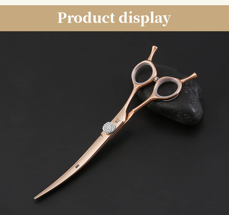 Fenice 6.5/7.0 pollici JP440C Oro rosa Toelettatura di cani da compagnia Forbici curve arrotinate/assicate Cesoie per sfoltire i denti senza traccia/a forma di V