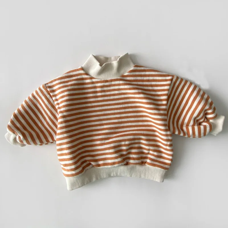 Neonate Top a righe 2023 Autunno Inverno Nuovi bambini Addensare caldo Felpa a collo alto Vestiti di cotone Bambino Ragazzi Tees