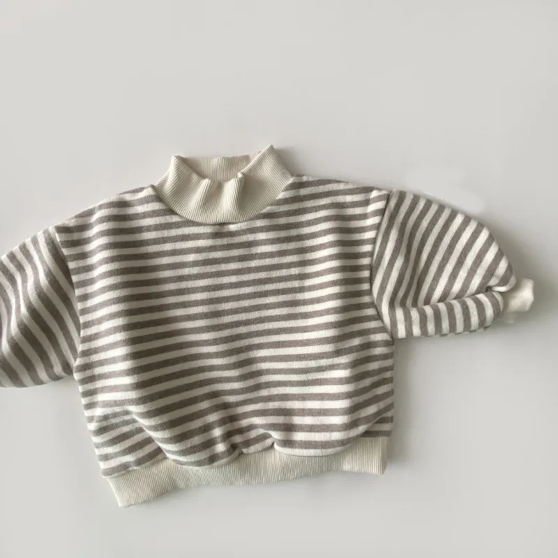 Neonate Top a righe 2023 Autunno Inverno Nuovi bambini Addensare caldo Felpa a collo alto Vestiti di cotone Bambino Ragazzi Tees