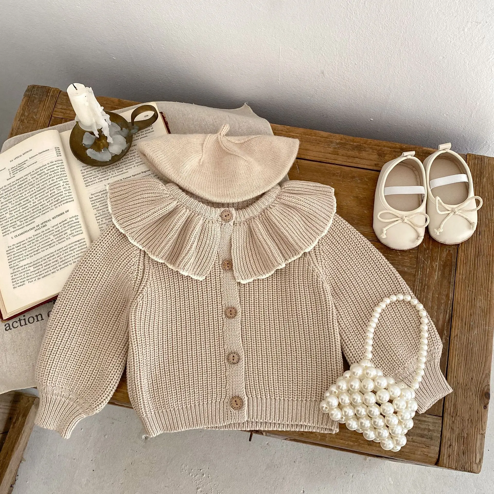 INS Primavera e Autunno Neonati 0-3 Anni Bambina Moda Colletto con Volant Cappotto Lavorato a Maglia Piccolo Cardigan Maglione Top