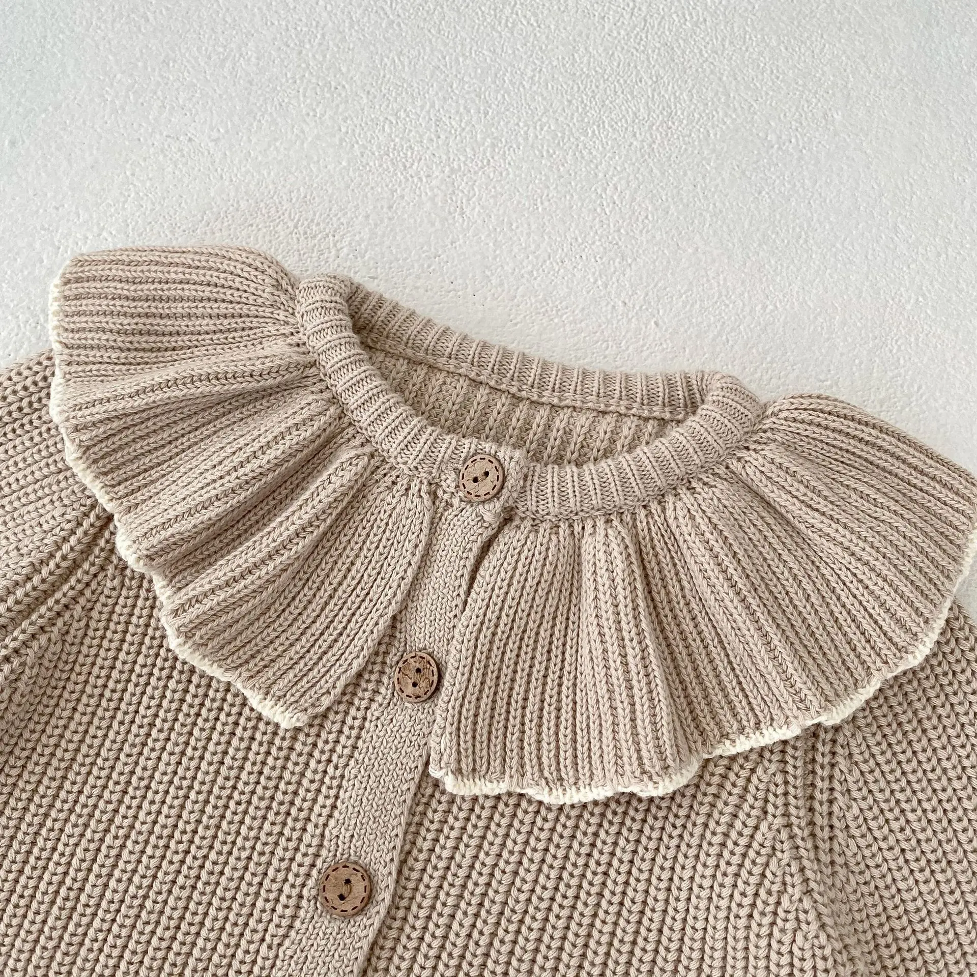 INS Primavera e Autunno Neonati 0-3 Anni Bambina Moda Colletto con Volant Cappotto Lavorato a Maglia Piccolo Cardigan Maglione Top
