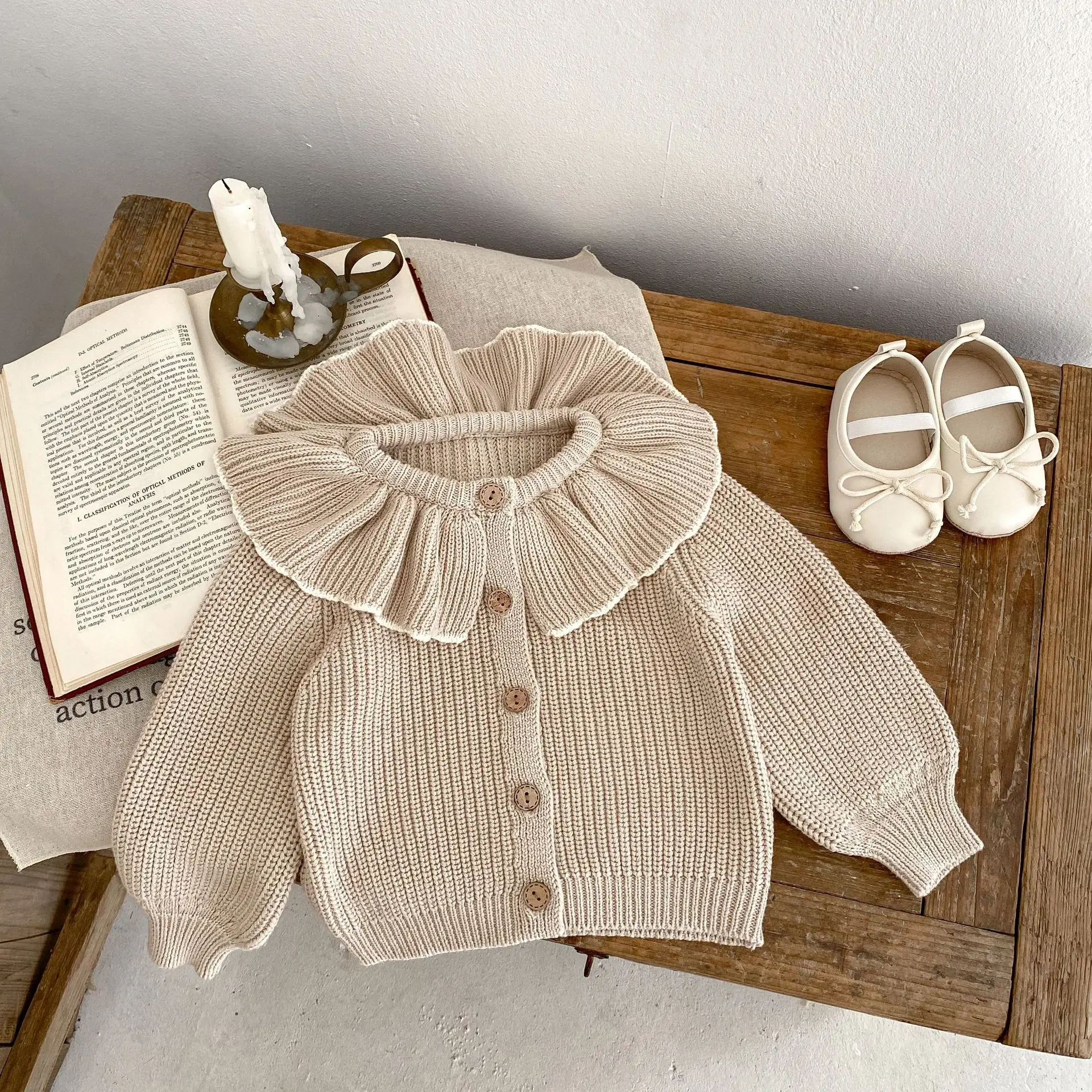 INS Primavera e Autunno Neonati 0-3 Anni Bambina Moda Colletto con Volant Cappotto Lavorato a Maglia Piccolo Cardigan Maglione Top