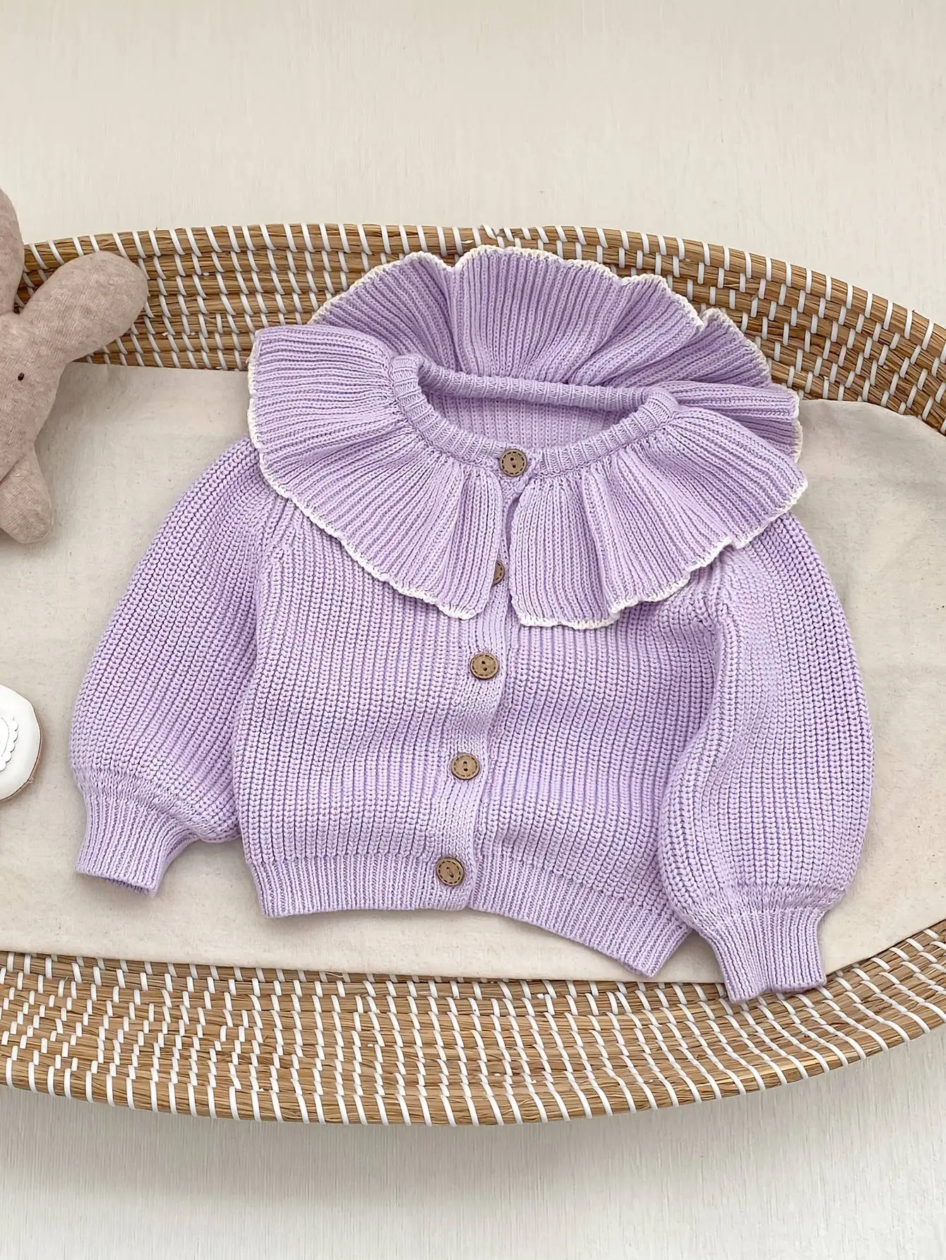 INS Primavera e Autunno Neonati 0-3 Anni Bambina Moda Colletto con Volant Cappotto Lavorato a Maglia Piccolo Cardigan Maglione Top