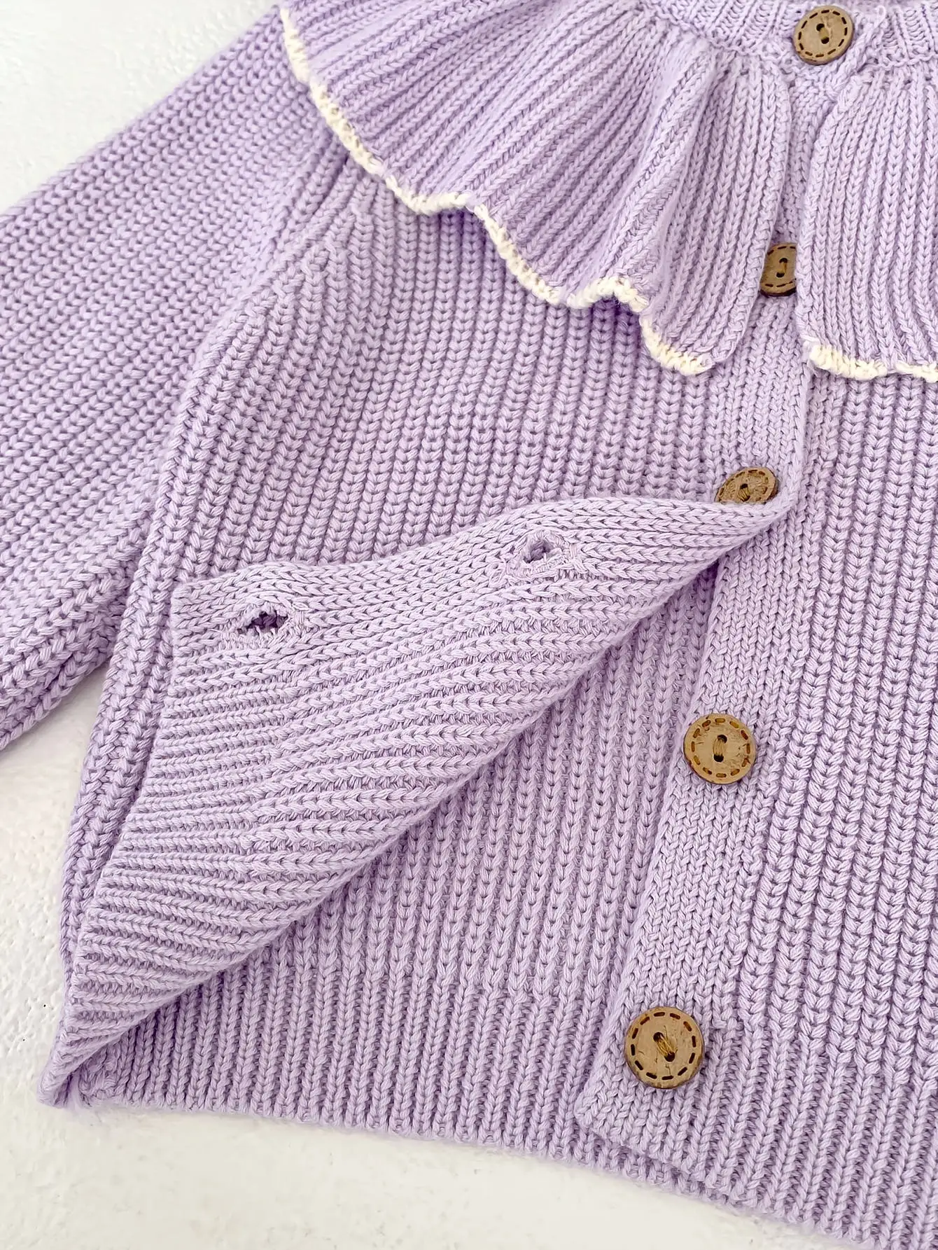 INS Primavera e Autunno Neonati 0-3 Anni Bambina Moda Colletto con Volant Cappotto Lavorato a Maglia Piccolo Cardigan Maglione Top