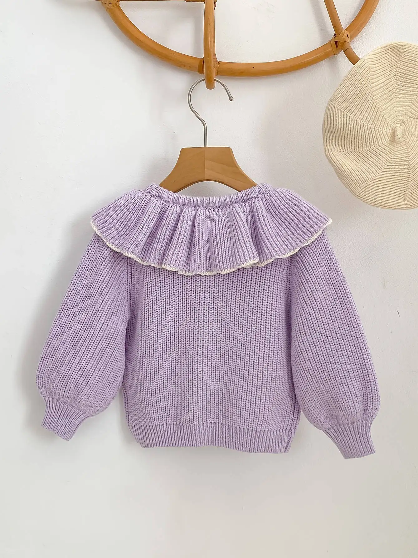 INS Primavera e Autunno Neonati 0-3 Anni Bambina Moda Colletto con Volant Cappotto Lavorato a Maglia Piccolo Cardigan Maglione Top