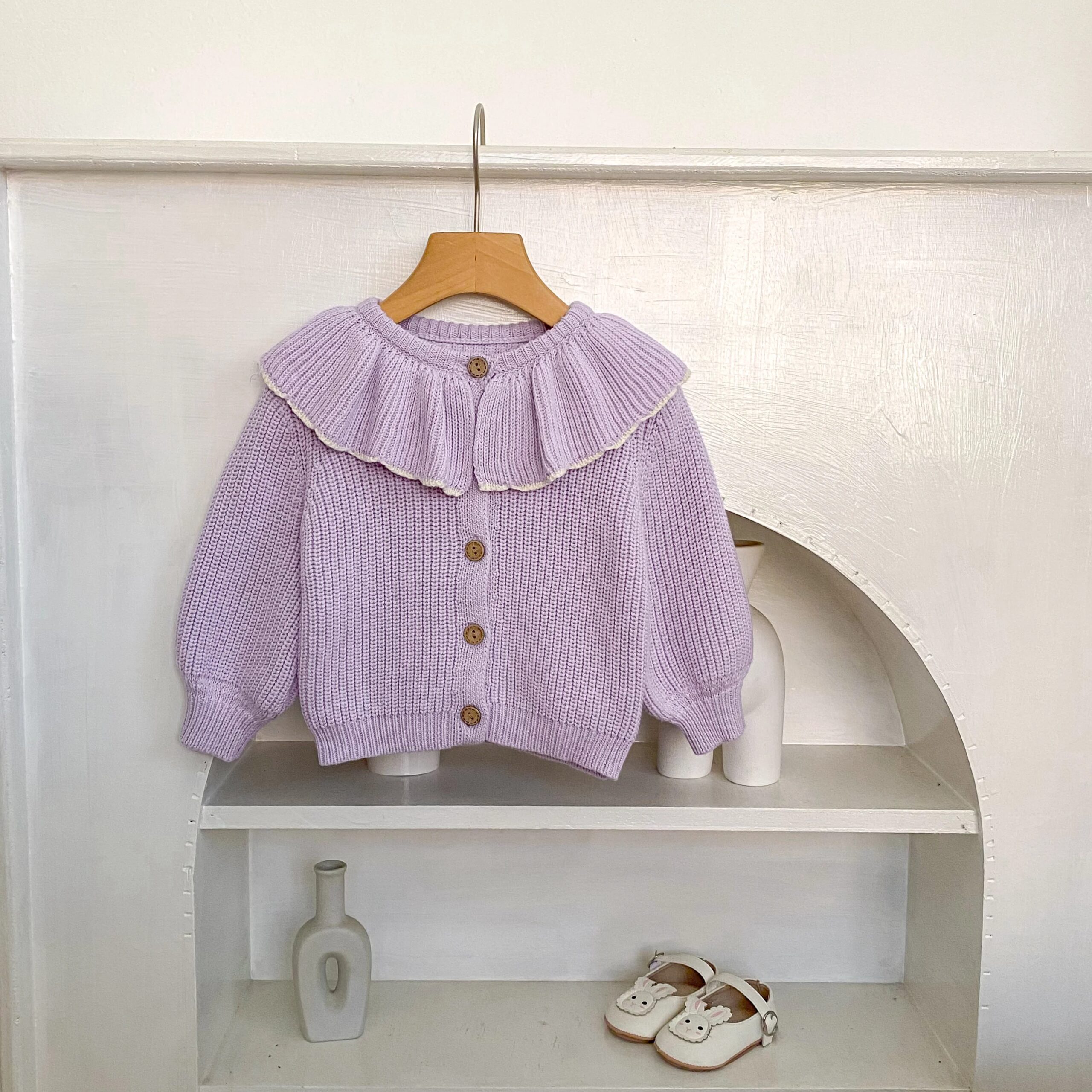INS Primavera e Autunno Neonati 0-3 Anni Bambina Moda Colletto con Volant Cappotto Lavorato a Maglia Piccolo Cardigan Maglione Top