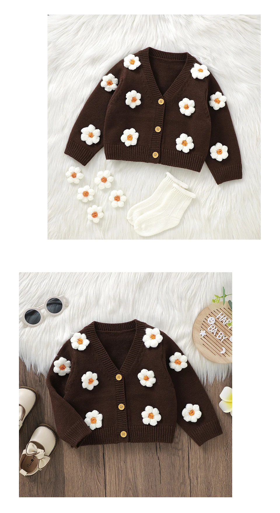 Dolce manica lunga scollo a V monopetto neonate primavera e autunno cappotto cardigan per neonati in acrilico lavorato a maglia per 6-36 mesi neonato Dolce manica lunga scollo a V monopetto neonate primavera e autunno cappotto cardigan per neonati in acrilico lavorato a maglia per 6-36 mesi neonato