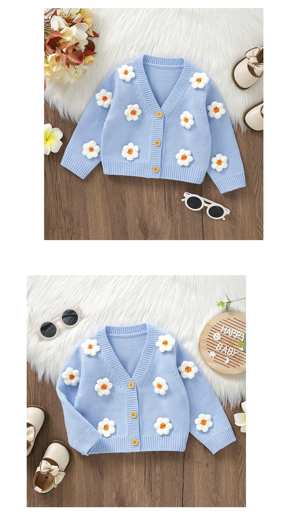 Dolce manica lunga scollo a V monopetto neonate primavera e autunno cappotto cardigan per neonati in acrilico lavorato a maglia per 6-36 mesi neonato Dolce manica lunga scollo a V monopetto neonate primavera e autunno cappotto cardigan per neonati in acrilico lavorato a maglia per 6-36 mesi neonato