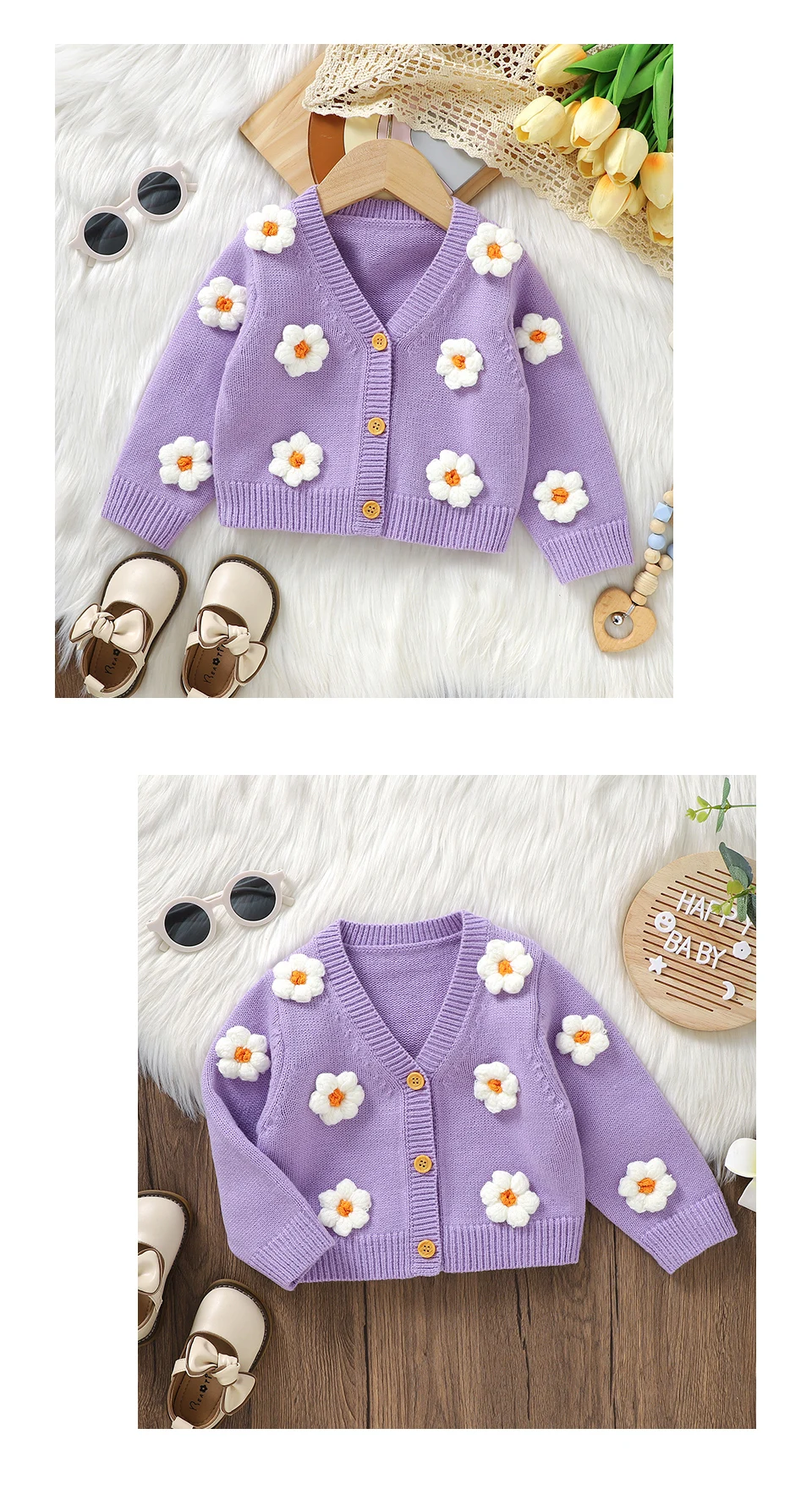 Dolce manica lunga scollo a V monopetto neonate primavera e autunno cappotto cardigan per neonati in acrilico lavorato a maglia per 6-36 mesi neonato Dolce manica lunga scollo a V monopetto neonate primavera e autunno cappotto cardigan per neonati in acrilico lavorato a maglia per 6-36 mesi neonato