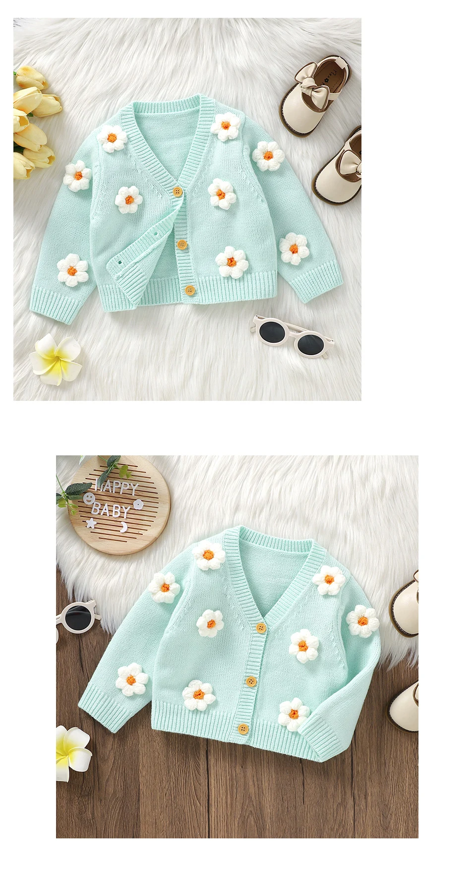 Dolce manica lunga scollo a V monopetto neonate primavera e autunno cappotto cardigan per neonati in acrilico lavorato a maglia per 6-36 mesi neonato Dolce manica lunga scollo a V monopetto neonate primavera e autunno cappotto cardigan per neonati in acrilico lavorato a maglia per 6-36 mesi neonato