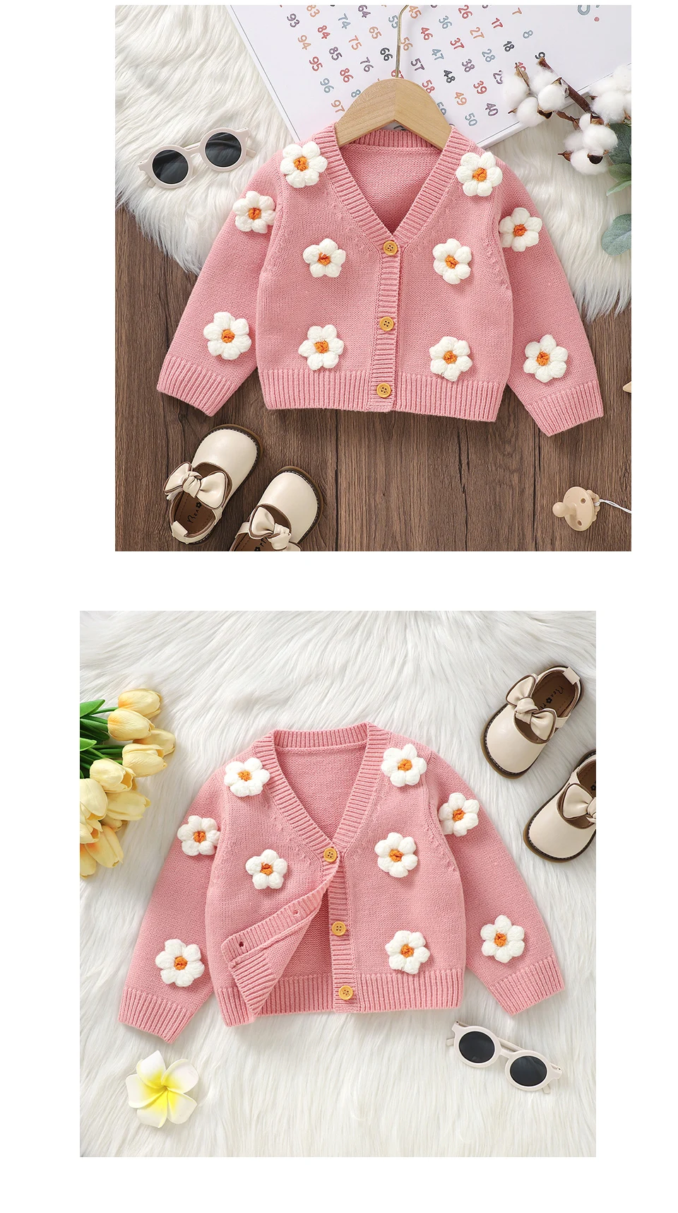 Dolce manica lunga scollo a V monopetto neonate primavera e autunno cappotto cardigan per neonati in acrilico lavorato a maglia per 6-36 mesi neonato Dolce manica lunga scollo a V monopetto neonate primavera e autunno cappotto cardigan per neonati in acrilico lavorato a maglia per 6-36 mesi neonato