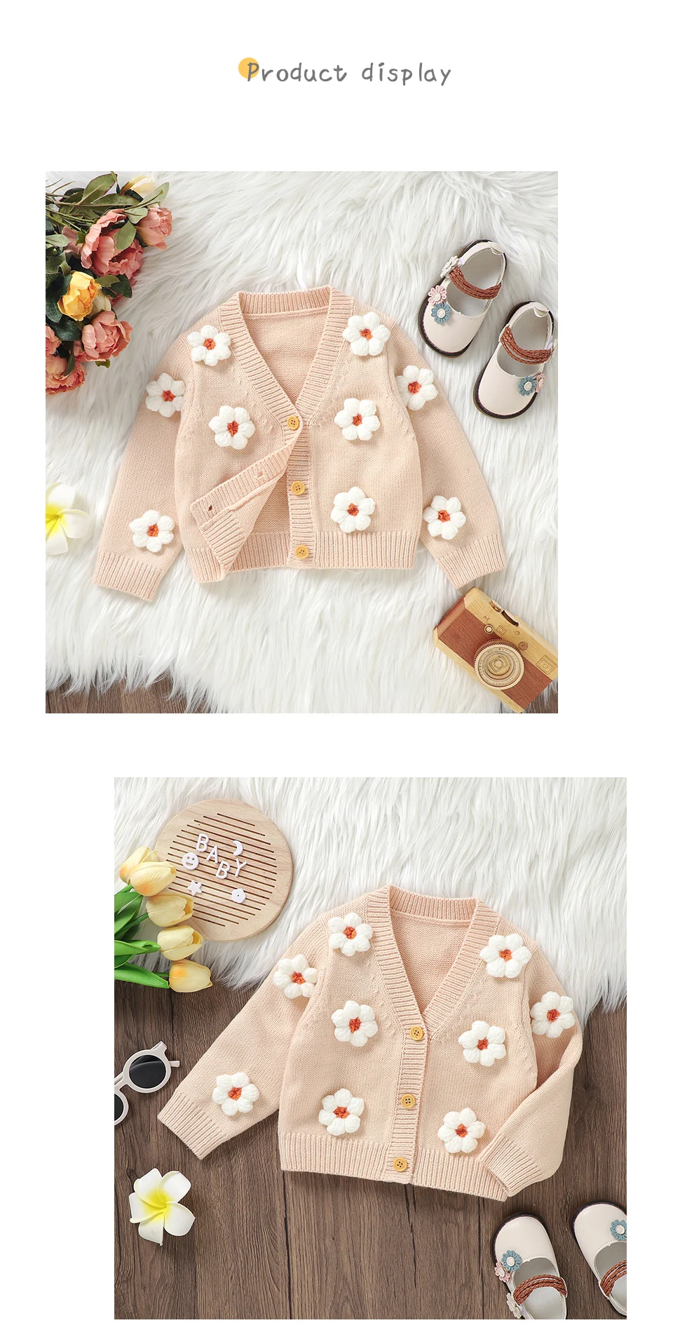 Dolce manica lunga scollo a V monopetto neonate primavera e autunno cappotto cardigan per neonati in acrilico lavorato a maglia per 6-36 mesi neonato Dolce manica lunga scollo a V monopetto neonate primavera e autunno cappotto cardigan per neonati in acrilico lavorato a maglia per 6-36 mesi neonato