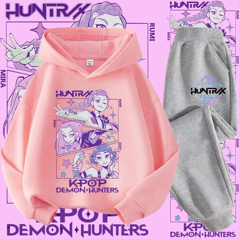 2025 film stile coreano Imposta felpe con cappuccio per bambini Kpop Demon Hunters Pullover Felpa Trucksuit Cartoon Girls Boy Abbigliamento per bambini