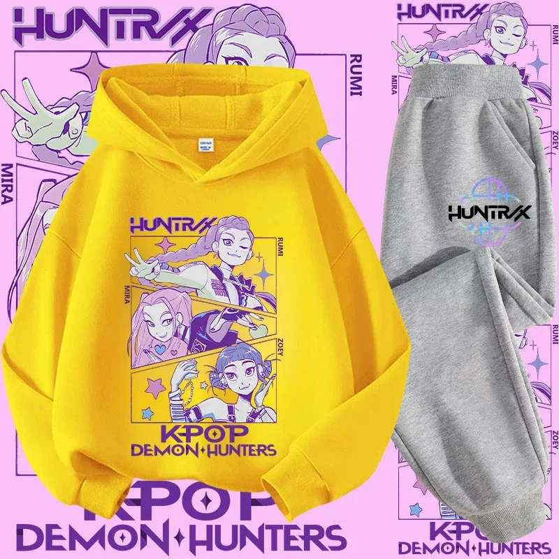 2025 film stile coreano Imposta felpe con cappuccio per bambini Kpop Demon Hunters Pullover Felpa Trucksuit Cartoon Girls Boy Abbigliamento per bambini