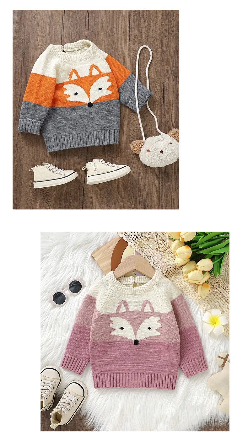 Maglioni per bambini Lavorati a maglia Abbigliamento per neonati Moda a righe Simpatico volpe Top Capispalla Infantile Ragazze Ragazzi Pullover Manica lunga Autunno Maglioni per bambini Lavorati a maglia Abbigliamento per neonati Moda a righe Simpatico volpe Top Capispalla Infantile Ragazze Ragazzi Pullover Manica lunga Autunno