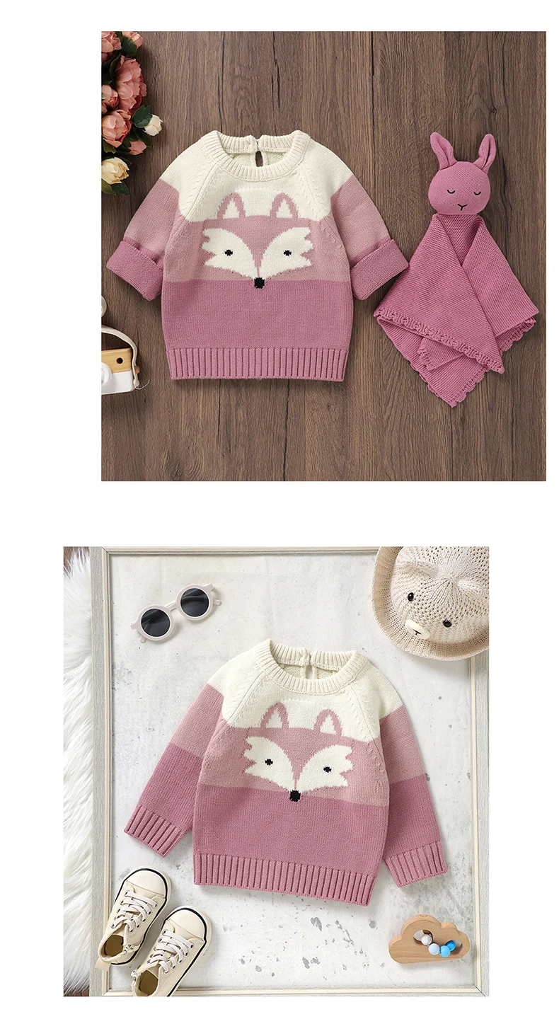 Maglioni per bambini Lavorati a maglia Abbigliamento per neonati Moda a righe Simpatico volpe Top Capispalla Infantile Ragazze Ragazzi Pullover Manica lunga Autunno