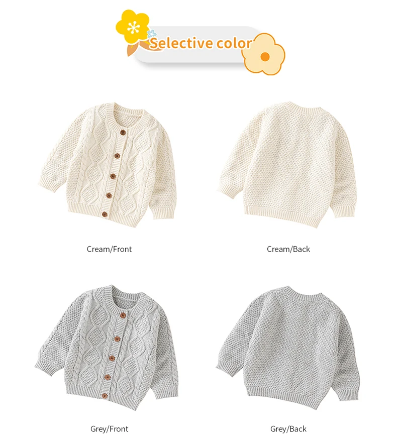 Maglione per bambini in cotone lavorato a maglia per neonati Abbigliamento per bambini Moda Solid Top Capispalla Infantile Ragazze Ragazzi Cardigan Manica lunga Autunno 0-3 anni